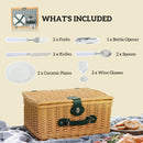 Outsunny Wicker Picnic Basket for 2 w/ Insulated Cooler Bag, Light Brown