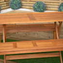 Outdoor 4 Person Rectangular Wooden Garden Dining Table with 2 Benches