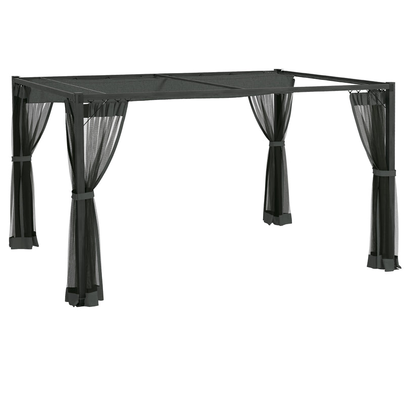 Outsunny Pergola with Retractable Roof and Netting, Dark Grey