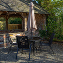 Outdoor 4 Person Round Glass Top Garden Dining Table Chairs With Beige Parasol and Base Set
