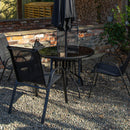 Outdoor 4 Person Round Glass Top Garden Dining Table Chairs With Black Parasol and Base Set