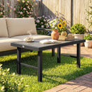 Outsunny Garden Coffee Table with SPC Woodgrain Tabletop, Dark Grey