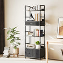 HOMCOM Industrial Bookshelf with 4 Shelves and 3 Fabric Drawers Grey