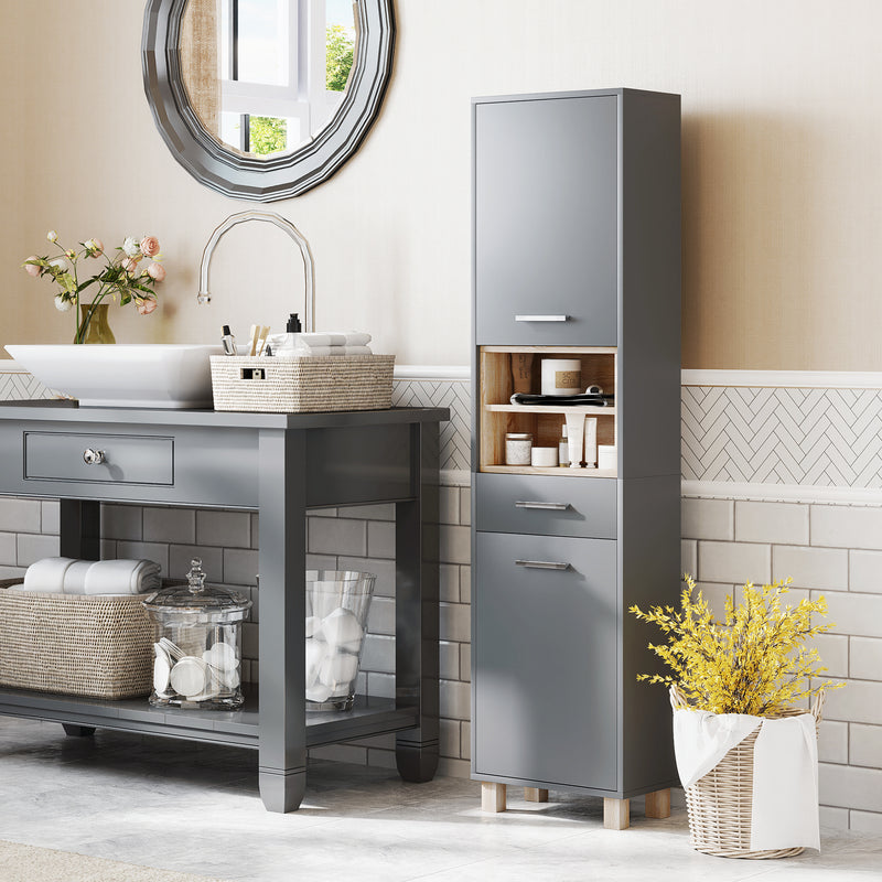HOMCOM Bathroom Storage Unit with Open Shelves and Drawer