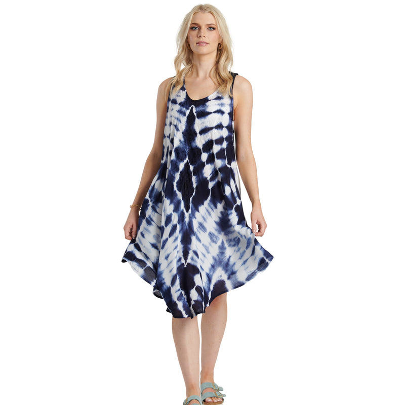 Tie Dye Tunic Dress - Navy & White