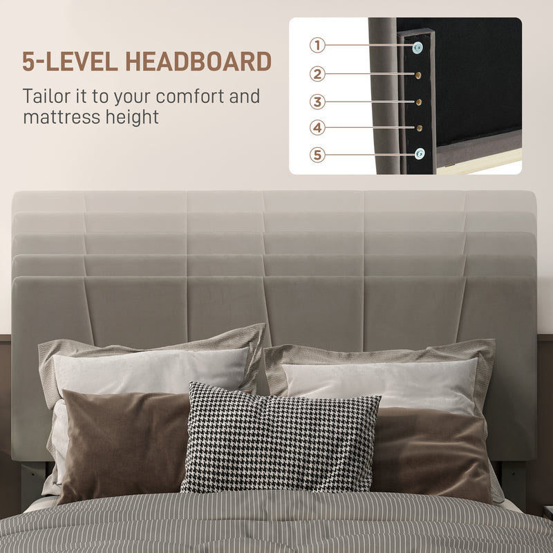 HOMCOM Bed Frame With 5-Level Adjustable Headboard Wooden Slats