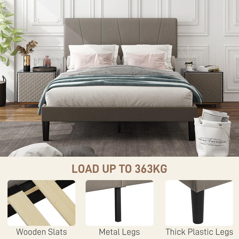 HOMCOM Bed Frame With 5-Level Adjustable Headboard Wooden Slats