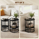 HOMCOM Marble-Effect Round Coffee Table Set Of 2 For Living Room, Black