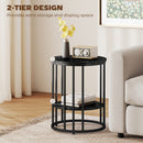 HOMCOM Marble-Effect Round Coffee Table Set Of 2 For Living Room, Black