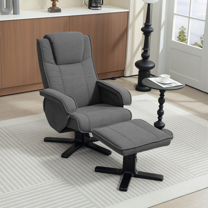 HOMCOM Rocker Swivel Recliner Chair With Footstool, Upholstered