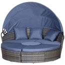 Outsunny Garden Daybed With Cushions - Grey With Grey Blue Cushions