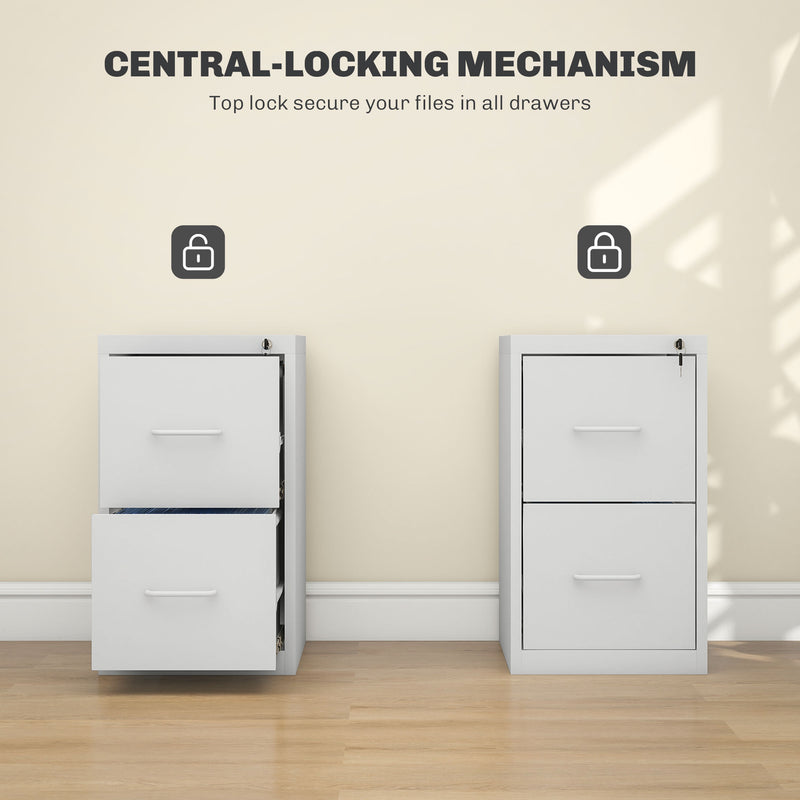 2 Drawer Filing Cabinet With Adjustable Hanging Bar For A4 And Letter Size White