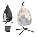 Samuel Alexander Hanging Garden Rattan Egg Chair with Steel Frame and Waterproof Cover in Cool Grey