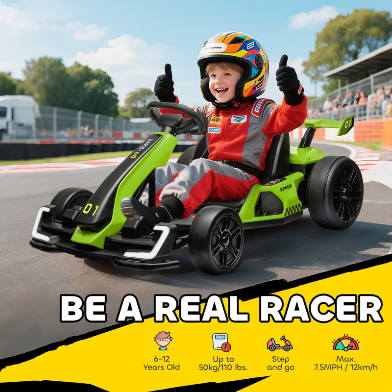 HOMCOM 24V White Electric Go Kart For Kids With Adjustable Seat