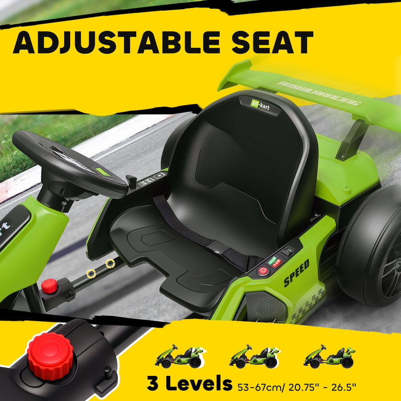 HOMCOM 24V White Electric Go Kart For Kids With Adjustable Seat