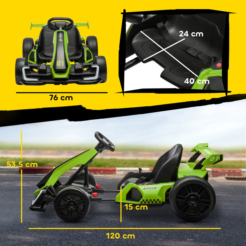 HOMCOM 24V White Electric Go Kart For Kids With Adjustable Seat
