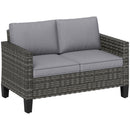 Outsunny Rattan Sofa With Cushions, 2 Seater Garden Furniture
