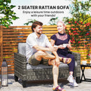 Outsunny Rattan Sofa With Cushions, 2 Seater Garden Furniture