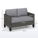 Outsunny Rattan Sofa With Cushions, 2 Seater Garden Furniture