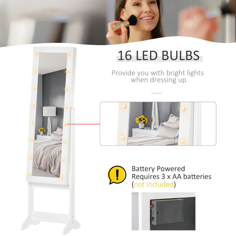 HOMCOM Free Standing LED Mirrored Jewellery Cabinet -  Warm White