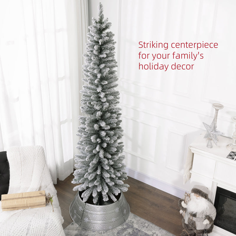 HOMCOM Artificial Pencil Christmas Tree with Snow Flocked Tips, Green