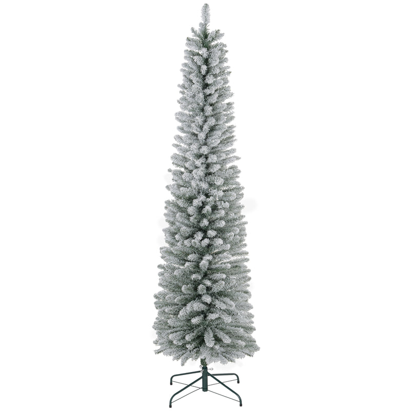HOMCOM Artificial Pencil Christmas Tree with Snow Flocked Tips, Green