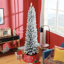 HOMCOM Artificial Pencil Christmas Tree with Snow Flocked Tips, Green