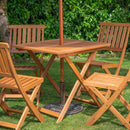 Outdoor 4 Person Folding Square Wooden Garden Dining Table Chairs Green Parasol and Base Set