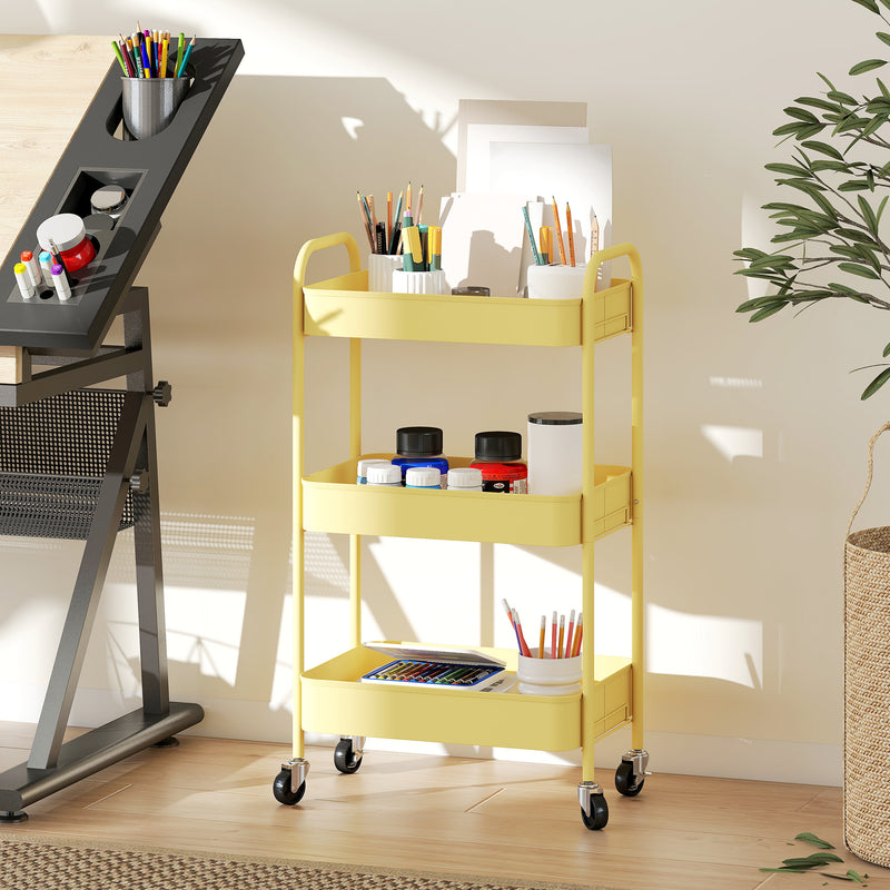 HOMCOM 3 Tier Rolling Utility Cart with 3 Mesh Basket