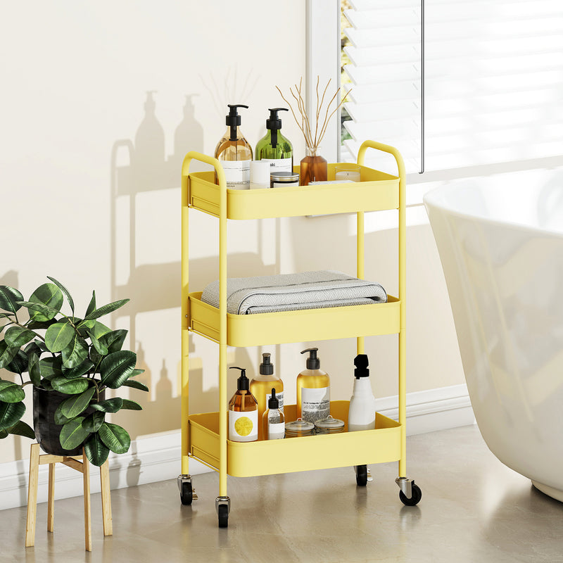 HOMCOM 3 Tier Rolling Utility Cart with 3 Mesh Basket