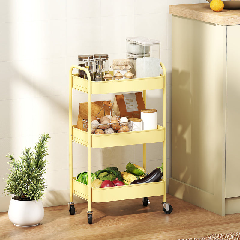 HOMCOM 3 Tier Rolling Utility Cart with 3 Mesh Basket