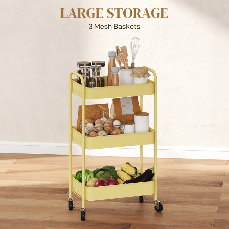 HOMCOM 3 Tier Rolling Utility Cart with 3 Mesh Basket