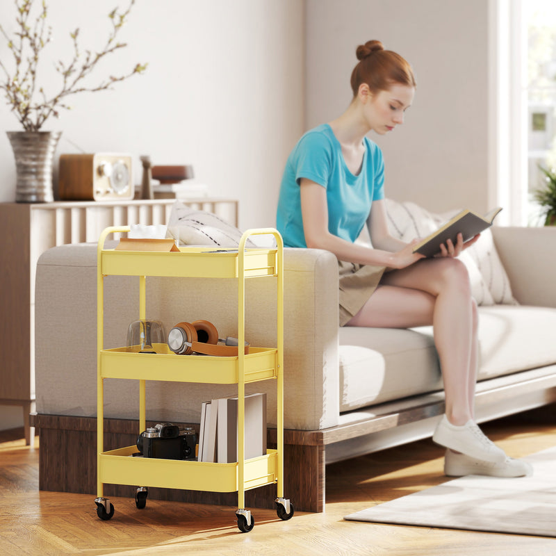 HOMCOM 3 Tier Rolling Utility Cart with 3 Mesh Basket