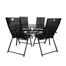 Outdoor 4 Person Rectangular Glass Top Garden Dining Table Chairs Set