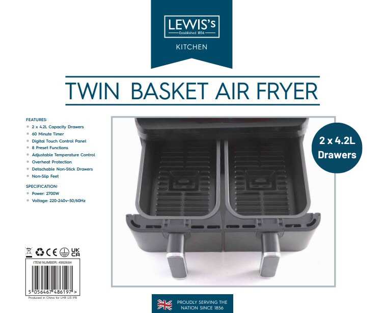 Lewis's Twin Basket Air Fryer 8.4L