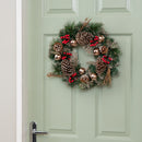 40cm Hanging Christmas Wreath with Gold Baubles, Berries & Pinecones