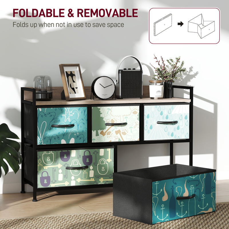 HOMCOM 5-Drawer Chest of Drawers, Fabric Dresser with Open Shelf