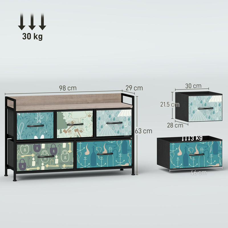 HOMCOM 5-Drawer Chest of Drawers, Fabric Dresser with Open Shelf