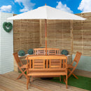Outdoor 6 Person Folding Rectangular Wooden Garden Dining Table Chairs and 2 Benches Cream Parasol and Base set