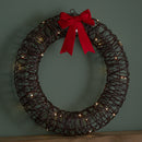 50cm Battery Operated Light up Christmas Wreath with Red Bow & 40 Warm White LEDs