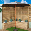 Outdoor 4 Person Rectangular Wooden Garden Dining Table, 2 Benches with Grey Parasol and Base Set