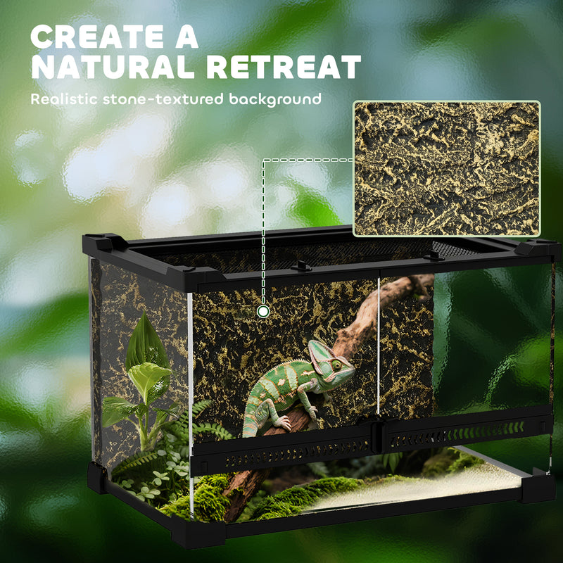 PawHut Glass Terrarium Reptile Vivarium with Stone Background