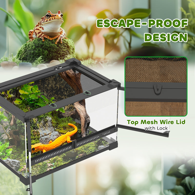 PawHut Glass Terrarium Reptile Vivarium with Stone Background