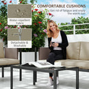 Outsunny 4 Piece Garden Sofa Set w/ Tempered Glass Coffee Table Khaki