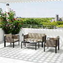 Outsunny 4 Piece Garden Sofa Set w/ Tempered Glass Coffee Table Khaki