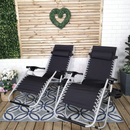 Set of 2 Multi Position Zero Gravity Relaxer Chair Sun Lounger in Black & Silver