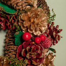 Hanging Christmas Wreath with  Berries and Pinecones