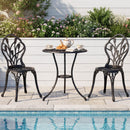 3-Piece Cast Aluminum Bistro Set Patio All-Weather Table and Chairs with Umbrella Hole-Black