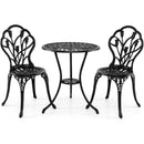 3-Piece Cast Aluminum Bistro Set Patio All-Weather Table and Chairs with Umbrella Hole-Black