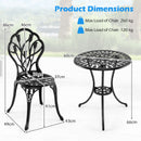 3-Piece Cast Aluminum Bistro Set Patio All-Weather Table and Chairs with Umbrella Hole-Black